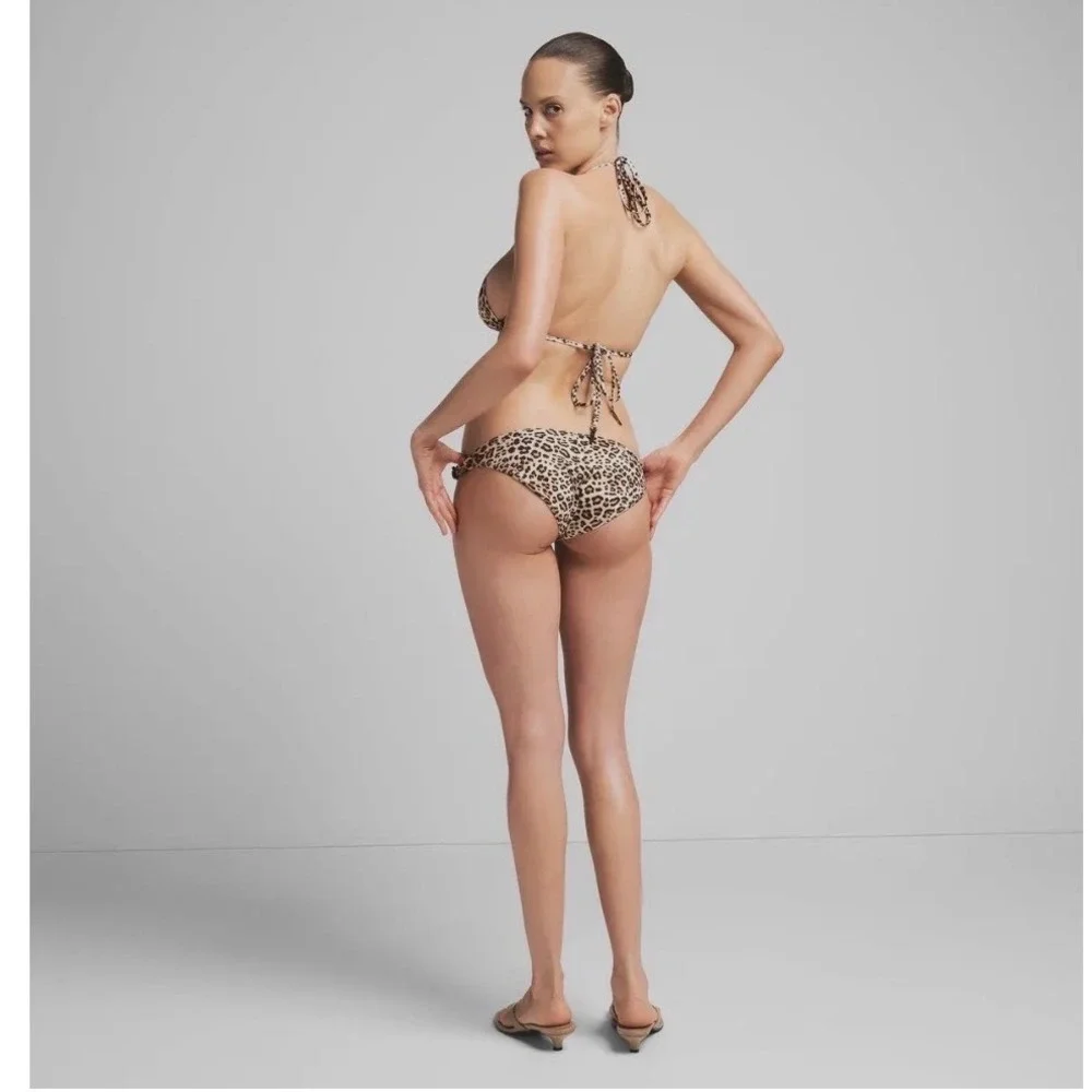 RARE‎ SKIMS Signature Swim Logo Hardware Bikini Bottom Champagne Leopard L NWT